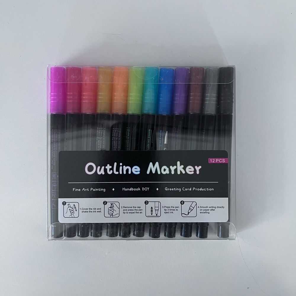 Outline Markers Set of 12 Multicolored NEW - Picture 1 of 10